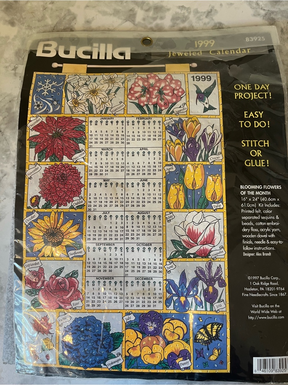 1999 Bucilla "Jeweled Calendar" Craft Kit 16x24”